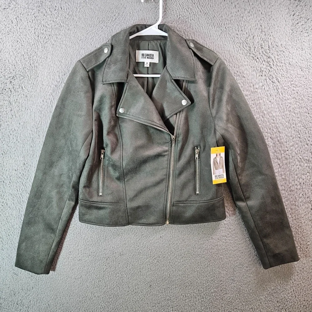 NEW BB Dakota Steve Madden Moto Jacket Women‎ Medium Faux Suede Gray